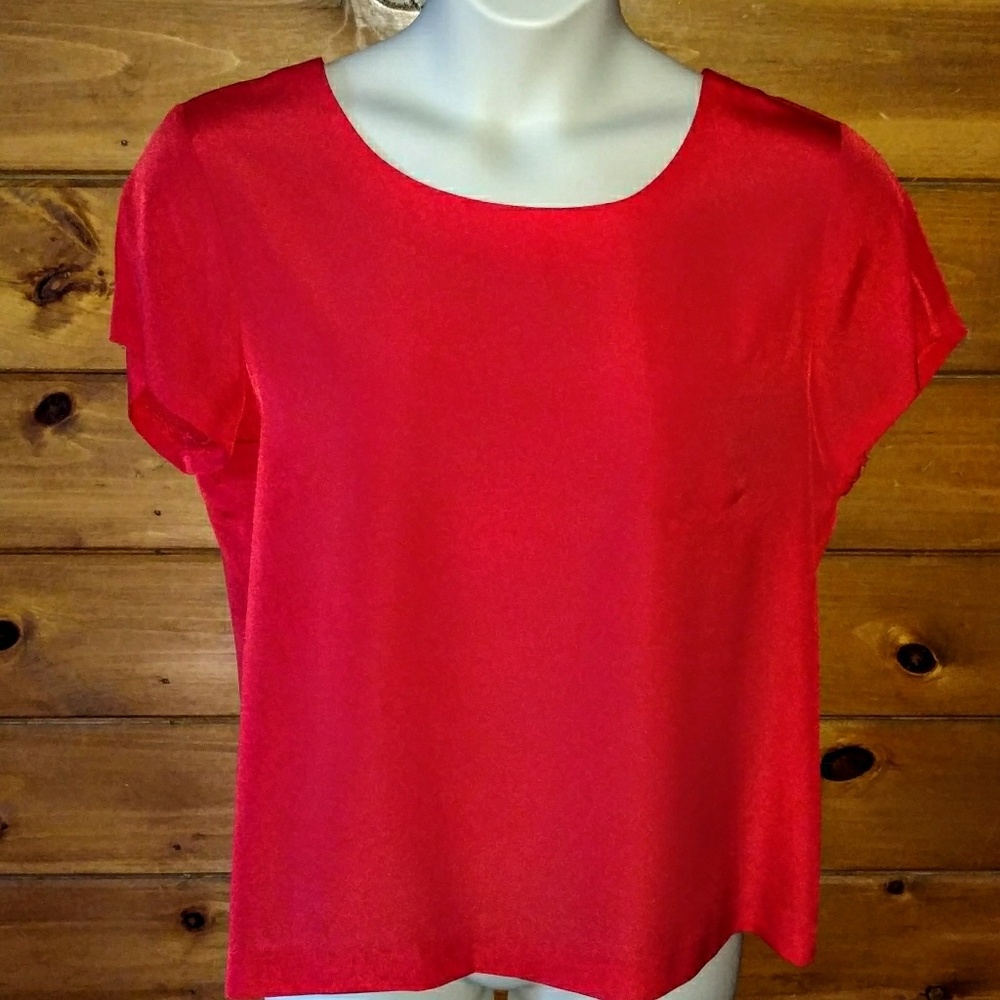 J Crew Short Sleeve Red Blouse